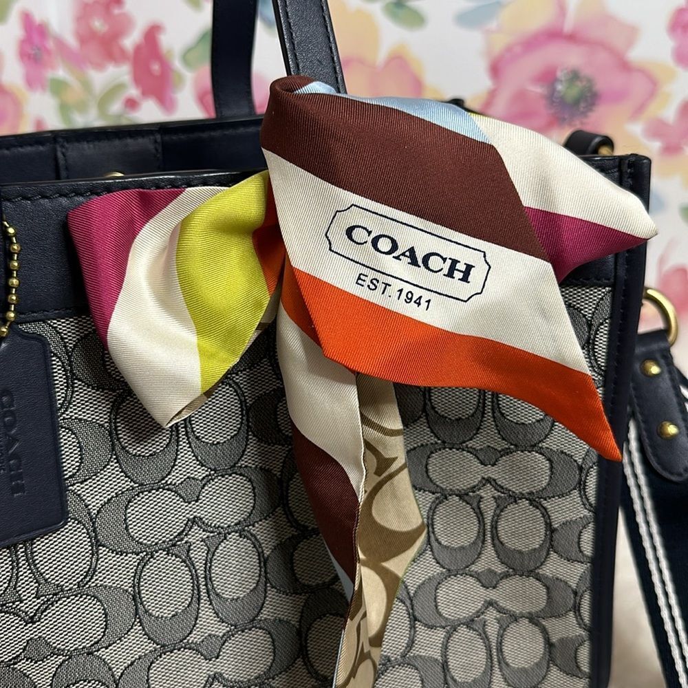 Coach Signature Jacquard Field Tote 30 Navy Blue Crossbody Bag - Picture 7 of 17